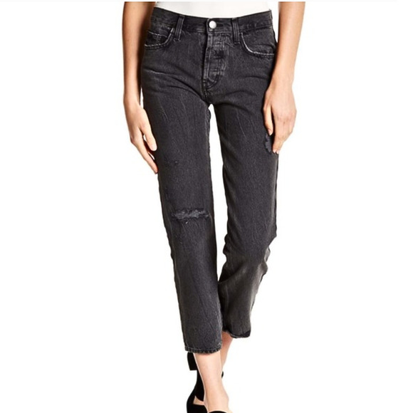 Current/Elliott NEW Cotton Distressed Straight Leg Cropped Jeans Black 30 - Picture 5 of 14